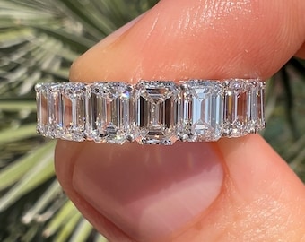 6 Karat Diamant im Smaragdschliff Band Prong Set 14K Weiß Gelb Roségold Labradorit Diamant Band natürlich gewachsen