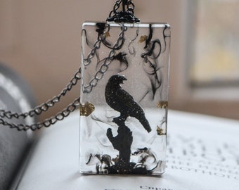 Raven necklace, crow necklace, spirit animal necklace, halloween gift, halloween necklace