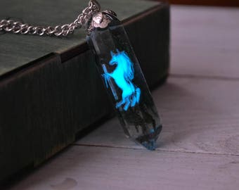 Glowing unicorn necklace / Glowing Necklace / Crystal Point Necklace /