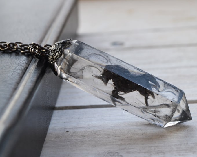 Black unicorn crystal necklace