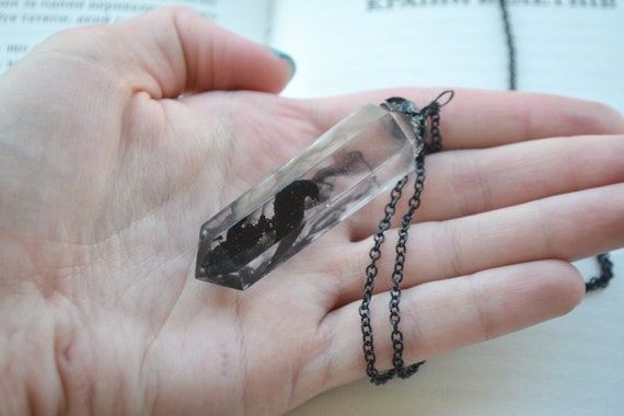 Black Raven Crystal Necklace Crystal Point Necklace Crow