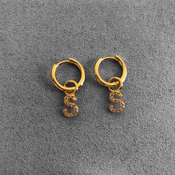 Letter S Stud Earrings in 14k Gold