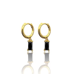 Black Onyx Emerald Cut Huggie Hoop Earring Set by Sefa Huyuk Jewel • Huggie Hoop Earrings • Hoop Earring Set • Holiday Gift • Christmas Gift