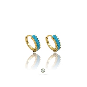 Turquoise Cz Huggie Earrings ,Turquoise Cz Earrings , Gold Vermeil Earrings , Huggie Earrings,Turquoise Earrings, Baguette Earrings