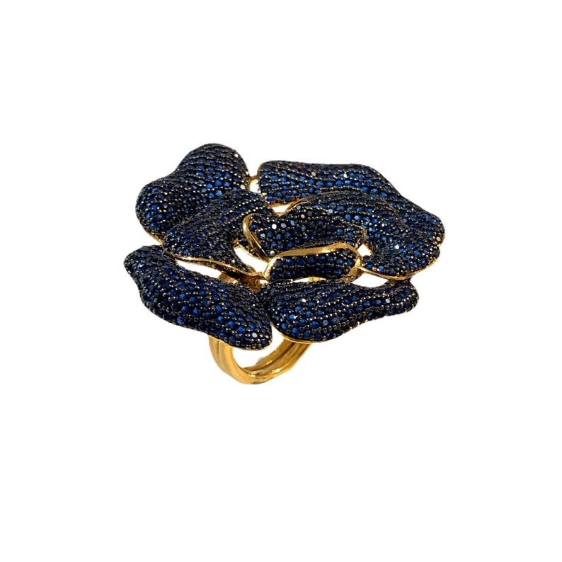 Rose Blue Sapphire Cz Statement Ring