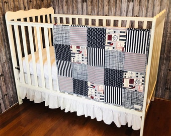 Patchwork Baby Quilt /Handmade/Boy,Girl,Gender Neutral,Unisex/Nautical,Lake,Sea,Anchor,Boat,Ship,Water,/Navy,Blue/Stripes,Plaid/Shower,Gift