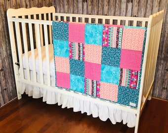 Patchwork Deken, Quilt, Baby, Peuter, Wieg/Boho,Boerderij,Vet, Helder /Meisje,Vrouwelijk/Turquoise,Blauw, Magenta,Teal,Roze/Bloemen,Streep,Pleinen