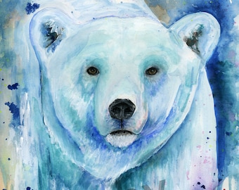 Polar bear watercolor art print, Polar bear painting, Polar bear art,  Watercolor polar bear, Wildlife home decor