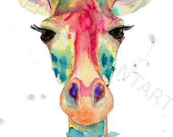 Watercolor giraffe painting for home decor, watercolor Giraffe wall art, Giraffe wall art for nursery, Colorful giraffe painting