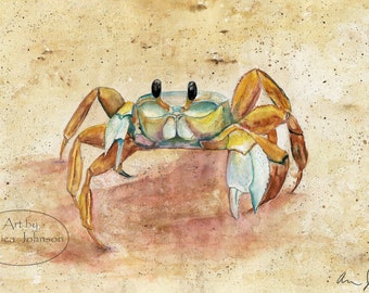 Watercolor Crab Art Print: Coastal Beach Home Decor