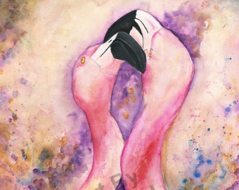 Pink Flamingo Watercolor Art Print: Modern Tropical Wall Decor
