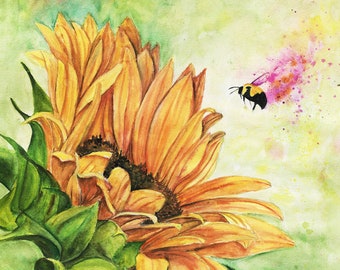 Quadro con girasoli, stampa ad acquerello di girasoli