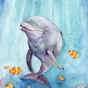 Dolphin watercolor painting, Dolphin watercolor art print, Dolphin wall art, Dolphin wall art, Dolphin home decor, Dolphin gift idea