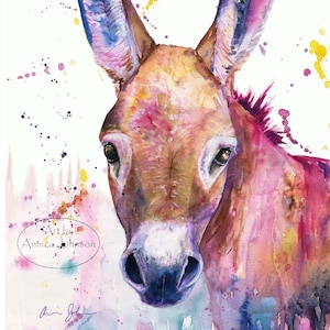 Watercolor Donkey Art Print: Animal Home Decor