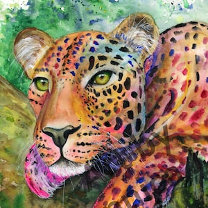 Leopard art print, Leopard watercolor art, Abstract watercolor art, Leopard painting, Leopard wall art