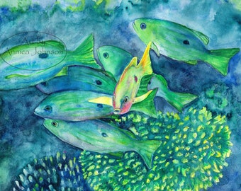Watercolor Fish Art Print: Vibrant Beach Home Decor