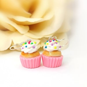 Mini cupcake earring, Cute cupcake earrings, Polymer clay food jewelry, Fun cupcake earrings, Confetti cupcake, Cupcake with sprinkles.