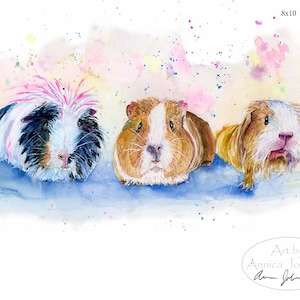 Aquarel kunstdruk cavia: cadeau dierenliefhebber