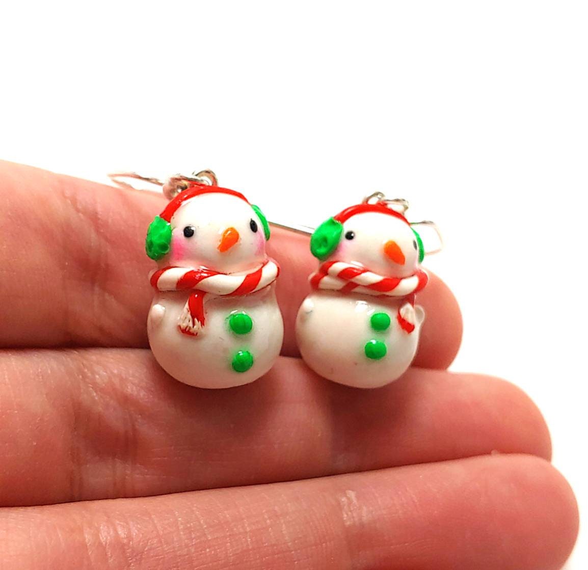 Polymer clay snowman earrings Cute snowman winter earring Etsy