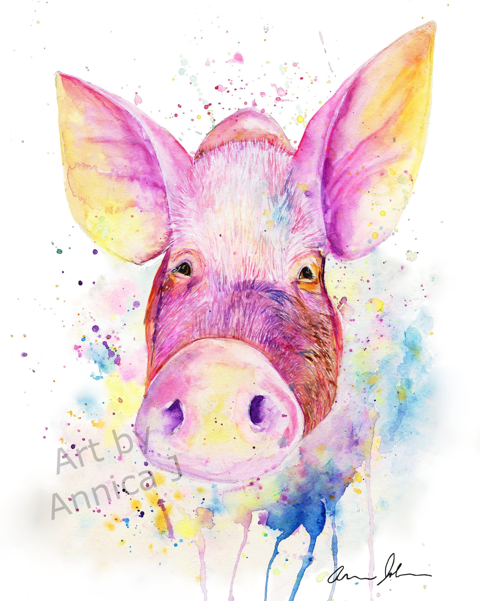 Watercolor Pig Painting Pig Wall Art Watercolor Pig Art - Etsy