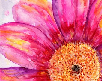 Roze bloem aquarel kunstafdruk: levendige bloemen woondecoratie