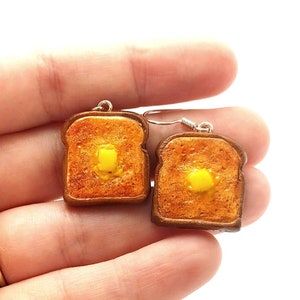 Food earrings, miniature food earrings, polymer clay food, Toast earrings, Mini toast earrings, Fun earrings, Funny earrings, mini food