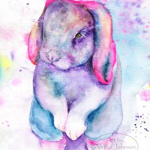 Watercolor Bunny Painting, Watercolor Rabbit Painting, Colorful ...