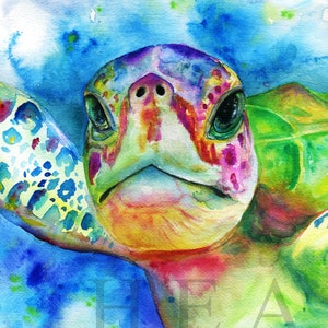 Zeeschildpad kunstprint, aquarel zeeschildpad, zeeschildpad schilderij, zeedier kunstprint, zeeschildpad decor, zeeschildpad kunst aan de muur