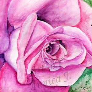 Pink Rose Watercolor Art Print: Modern Botanical Wall Decor