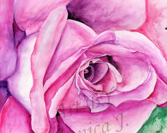 Pink Rose Watercolor Art Print: Modern Botanical Wall Decor