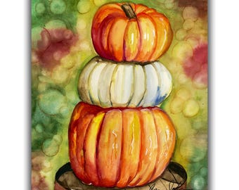 pumpkin watercolor art print: Fall wall decor