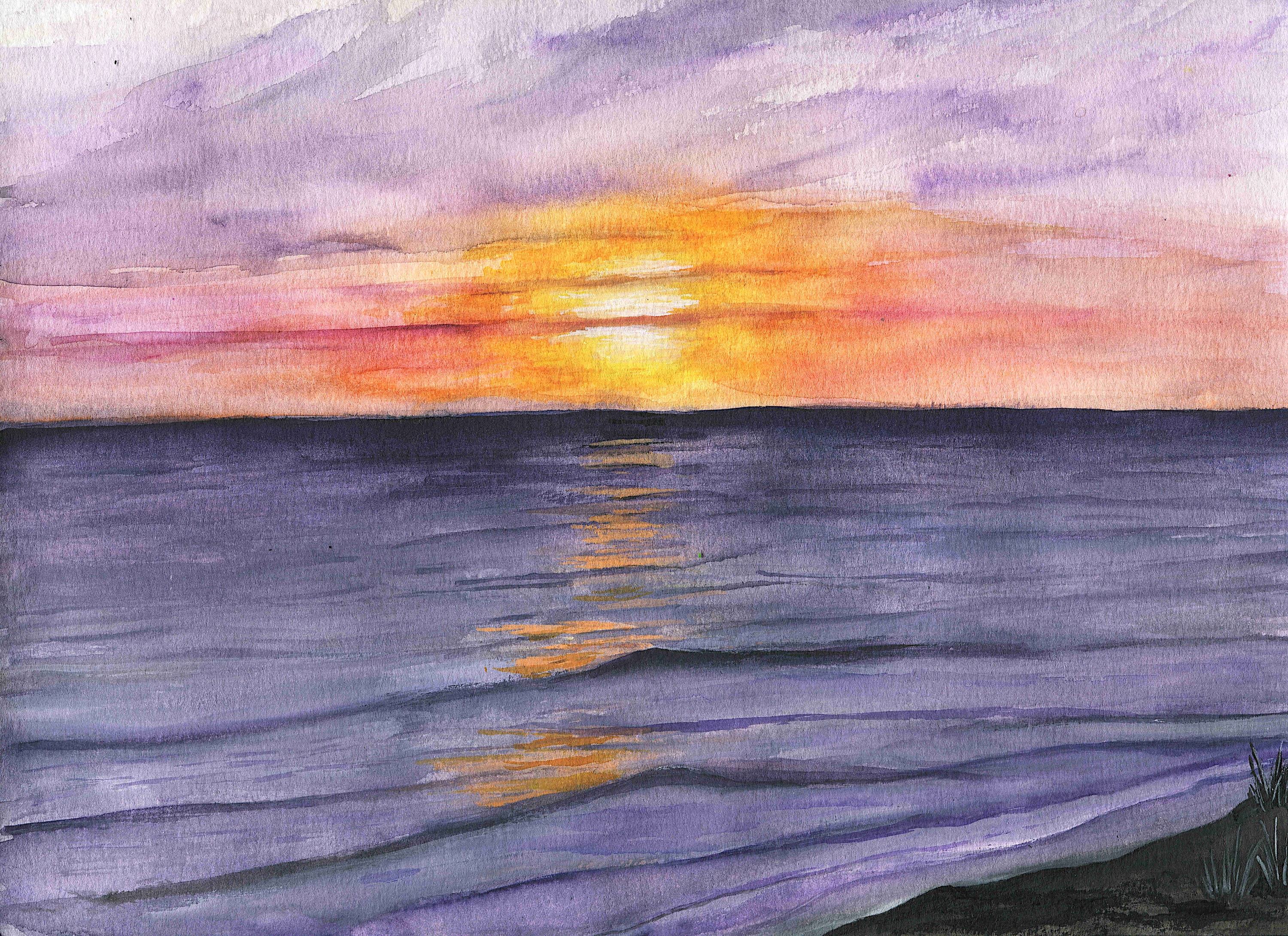 Watercolor sunset painting print for home decor, Sunset watercolor  painting, Sunset print from original painting