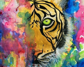 Abstrakter Tiger Kunstdruck in Aquarell Optik