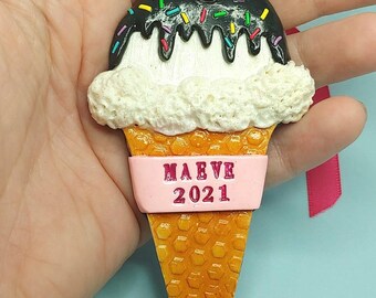 Personalized ice cream cone Christmas ornament for Ice cream lover, Waffle cone Christmas ornament, Ice cream cone ornament, Ice cream gift