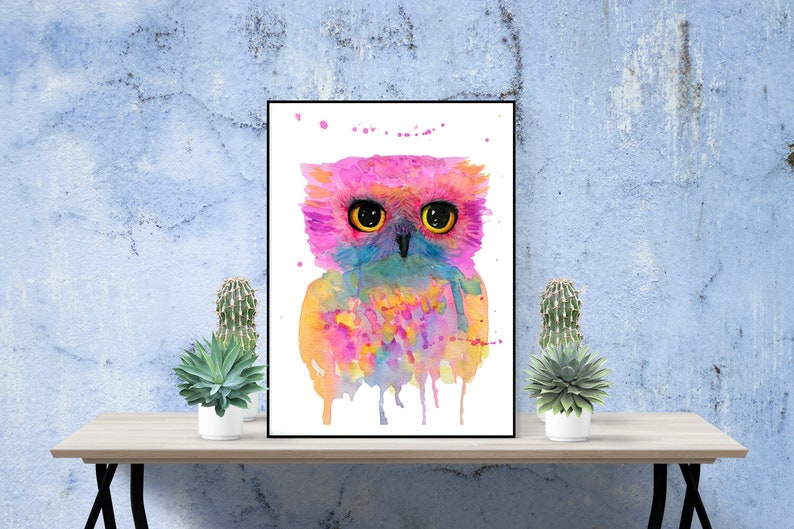 Pink Watercolor Owl Owl Wall Decor Pink Owl Art for Nursery Etsy