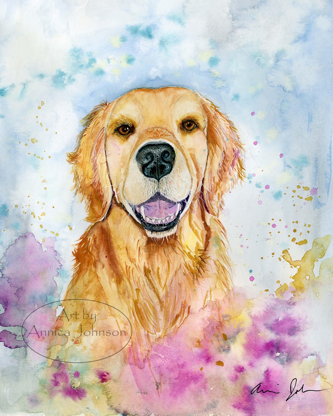Watercolor Golden Retriever Art Print: Modern Dog Portrait - Etsy