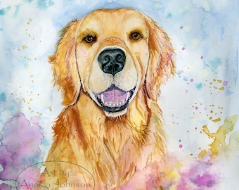 Watercolor Golden Retriever Art Print: Modern Dog Portrait
