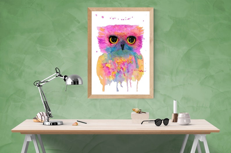 Pink Watercolor Owl Owl Wall Decor Pink Owl Art for Nursery Etsy