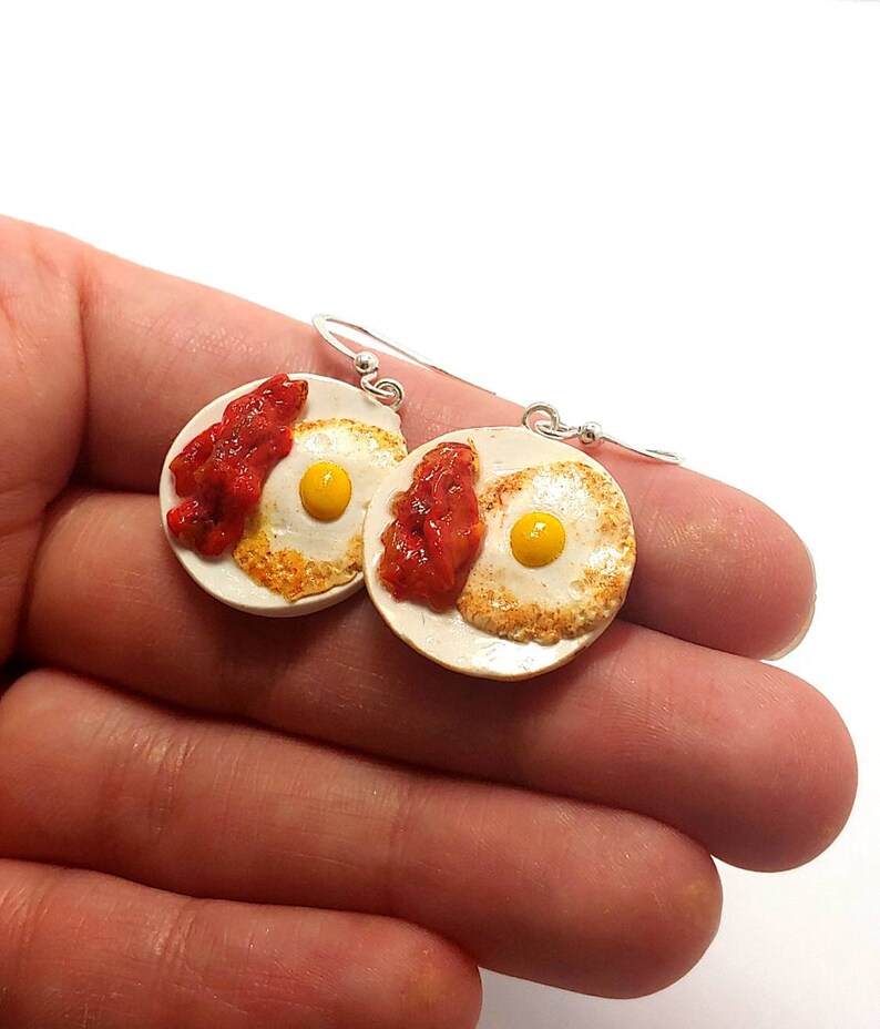 Polymer clay breakfast earrings Bacon and eggs earrings Fun Etsy