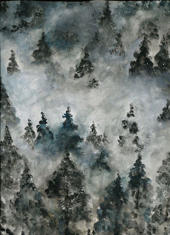 Misty Forest Art Print For Home Forest Landscape Painting Etsy Misty Forest Art Print For Home Forest Landscape Painting Etsy