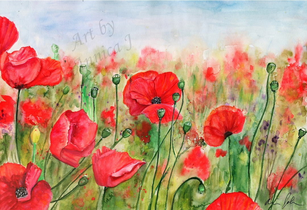 Red Poppy Wall Art, Watercolor Poppies Art Print - Etsy