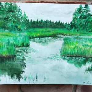 Original Landschaft Aquarell Malerei: Nord-Michigan Art (28x35cm)