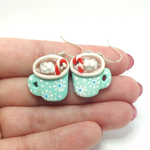 Handmade Hot chocolate earrings, Polymer clay earrings, Food jewelry, Mini hot chocolate, Fun food earring