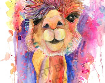 Watercolor Llama Art Print: Colorful Llama Lover Gift