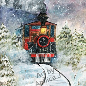 Aquarell Zug Kunstdruck, Aquarell Schneelandschaft, Winter Schnee Druck, Zug Wandkunst, Zug Malerei, Aquarell Winterszene