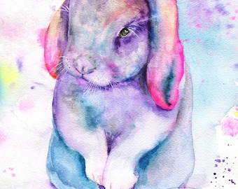 Colorful Bunny Art Print: Watercolor Rabbit Painting