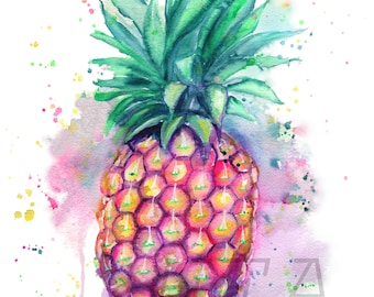 Watercolor pineapple wall art, Pineapple art print, Pineapple painting for home decor, Watercolor pineapple print, Pineapple watercolor