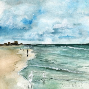 Watercolor Beach Print: Relaxing Ocean View, Daytona Beach Art