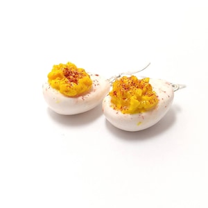 Polymer clay food earrings, Deviled egg earrings, Funny earrings, Polymer clay egg earrings, Mini food jewelry, Fun food earrings