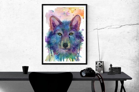 FANBUHUA Stampa su Tela HD Stampa Lupo Bianco Nero Poster e Stampe Occhi Azzurri Testa di Lupo Animali Dipinti Nordic Wall Art Home Decor (30x50cm) Senza Cornice